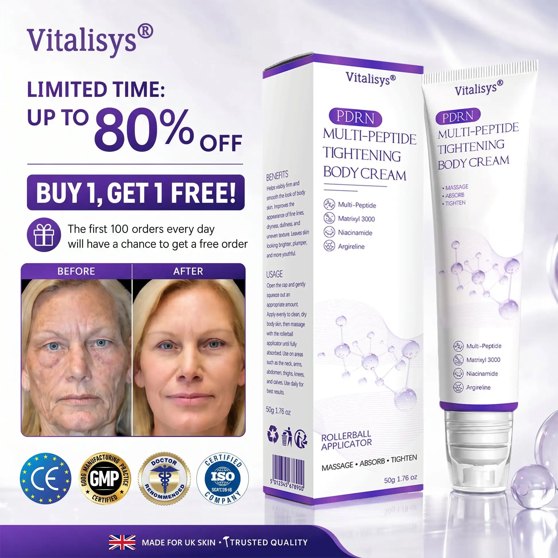 Vitalisys® PDRN Multi-Peptide Massaging Body Roller Cream